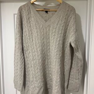 Saks Fifth Avenue Gray V-Neck Cable Knit Sweater